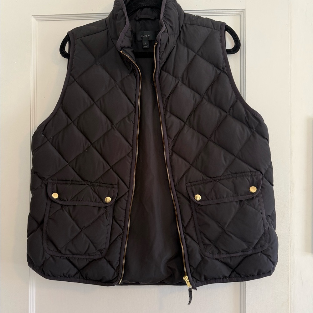J. Crew Black Quilted Vest with Gold Details